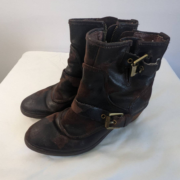 Donald J Pliner Delta Moto Boots Espresso Brown 6.5 Distressed Ankle Buckles - Picture 10 of 10